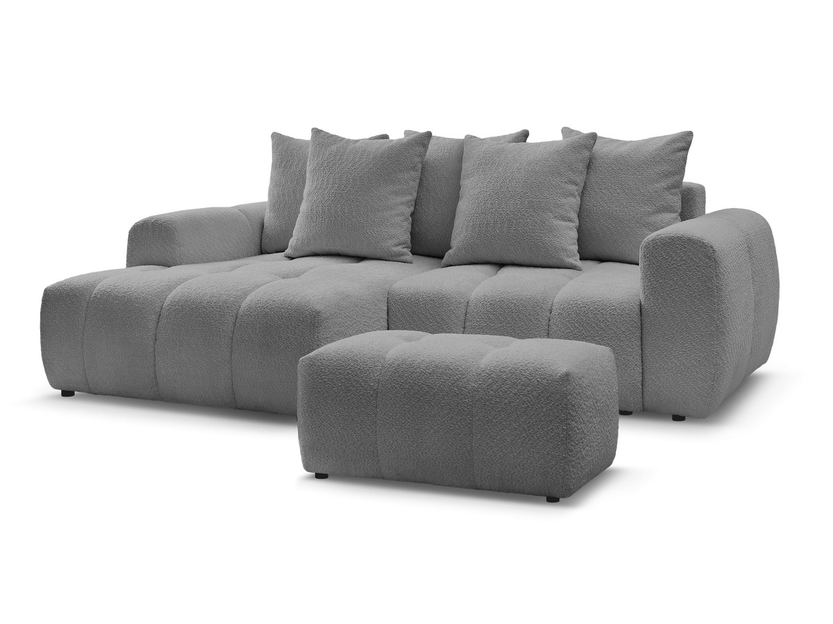 Bobochic Roxelane Ecksofa mit Schlaffunktion und Bettkasten und Pouf 258 × 150 cm Bouclé-Stoff Dunkelgrau Ecke links
