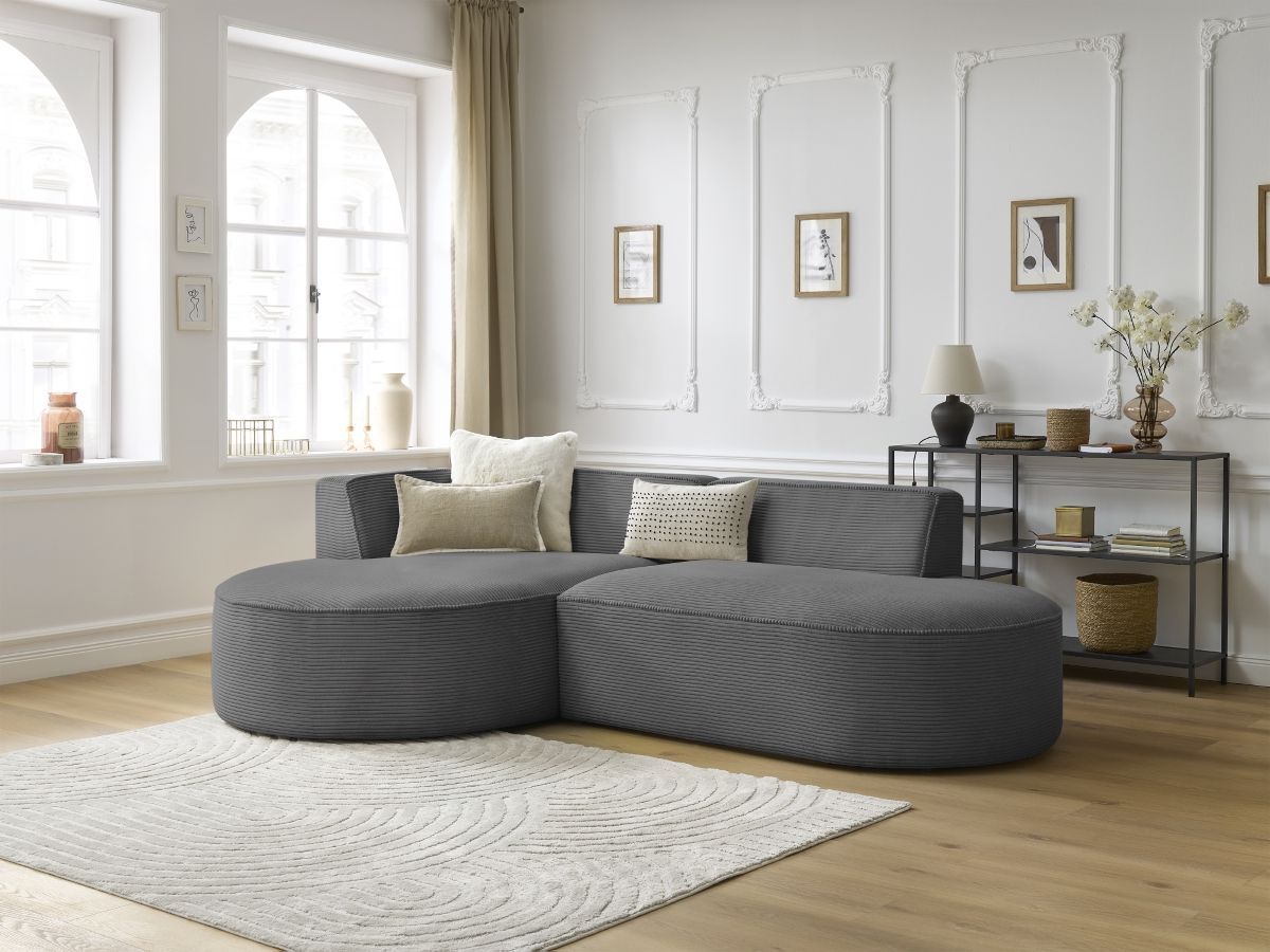 Bobochic Rousseau Ecksofa Cordsamt Dunkelgrau Ecke links