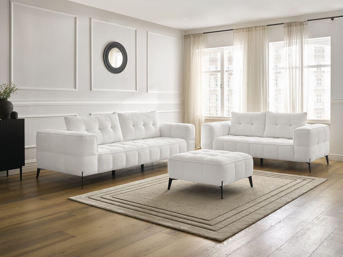 Bobochic Anis Sofa 5-Sitzer mit Pouf Bouclé-Stoff Weiß
