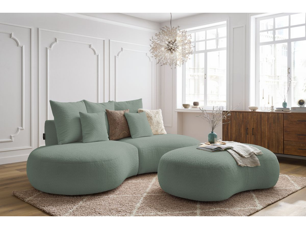 Bobochic Saint-germain Sofa 3-Sitzer mit Pouf Bouclé-Stoff Grün