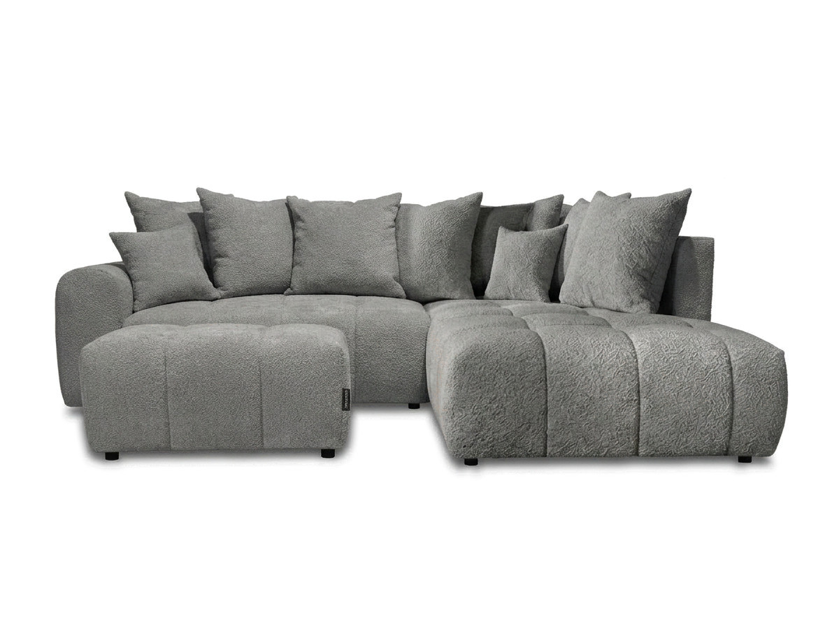 Bobochic Roxelane Ecksofa mit Schlaffunktion und Bettkasten und Pouf Bouclé-Stoff Dunkelgrau Ecke rechts