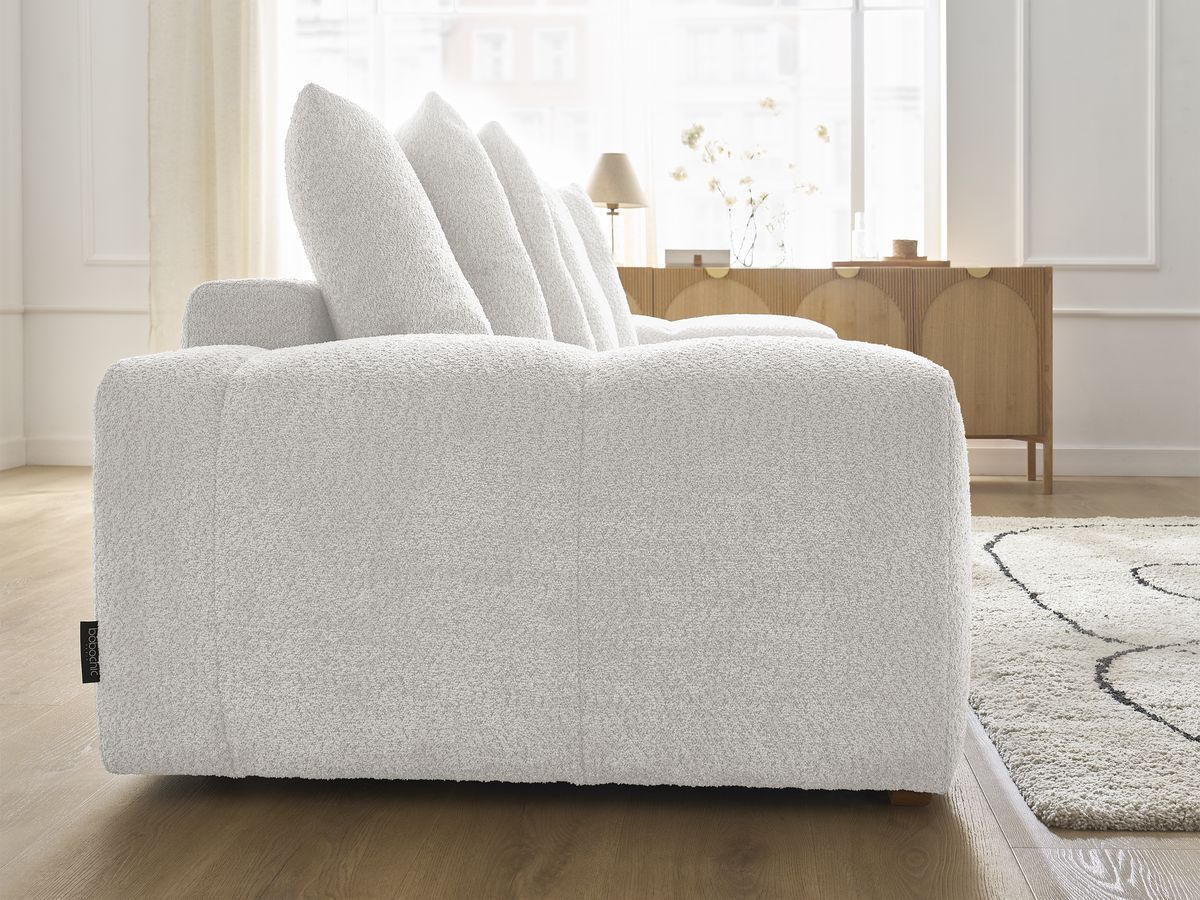 Bobochic Anakin Sofa 3-Sitzer, 6 Kissen Bouclé-Stoff Weiß