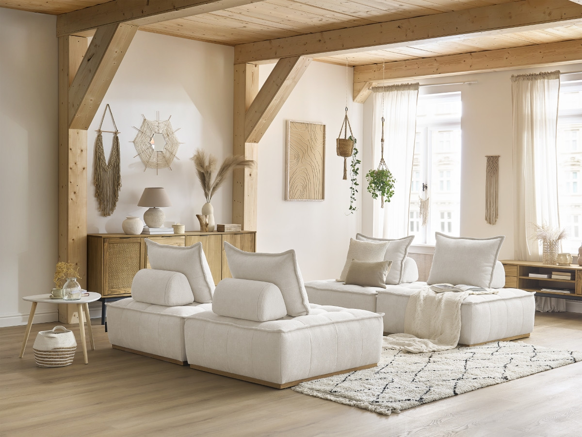 Bobochic Elisa Sofa 4-Sitzer Strukturstoff Weiß