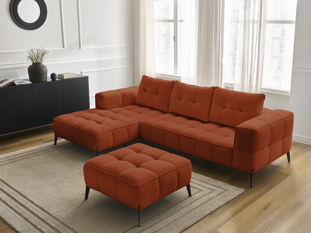 Bobochic Anis Ecksofa mit Pouf Strukturstoff Orange Ecke links