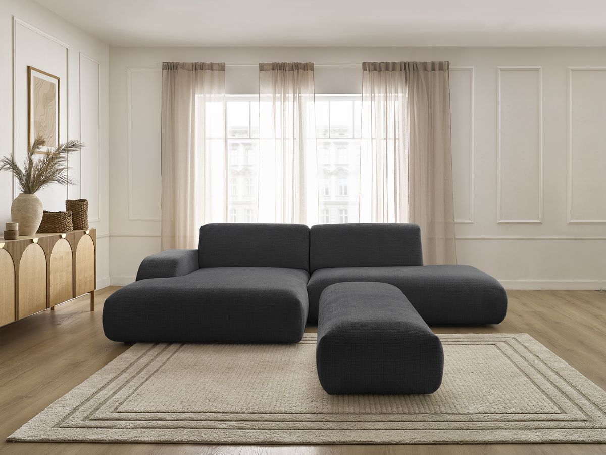 Bobochic Sirius Ecksofa mit Pouf 300 × 170 cm Strukturstoff Schwarz Ecke links