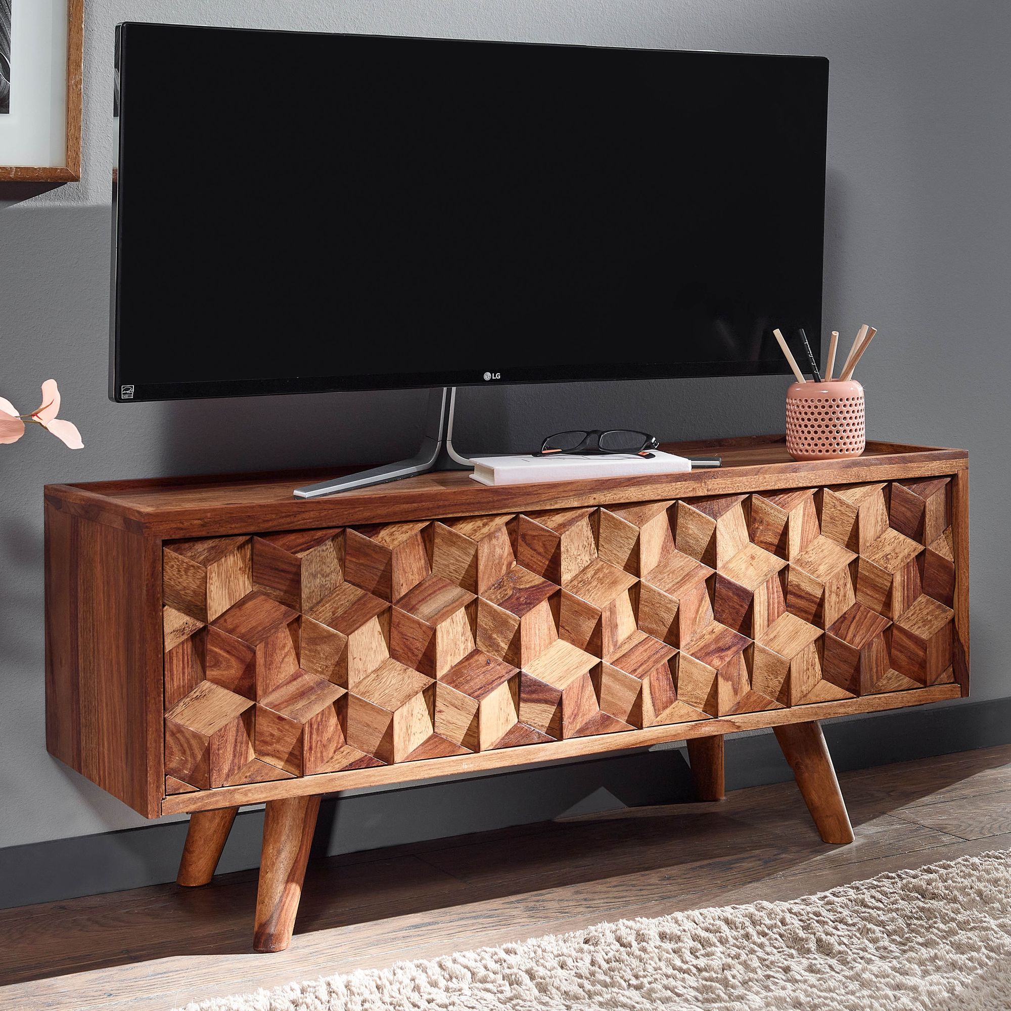 TV-Board Dorotea Massivholz Dunkelbraun 92 × 35 × 44 cm
