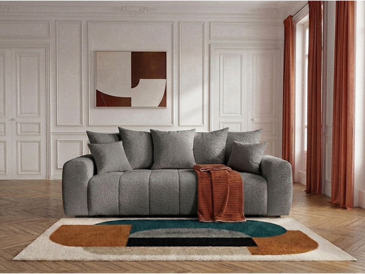 Bobochic Roxelane Schlafsofa 3-Sitzer mit Bettkasten Bouclé-Stoff Dunkelgrau