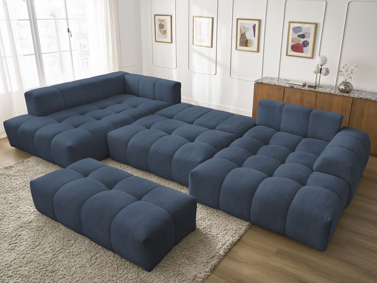 Bobochic Everest Wohnlandschaft mit Pouf, 14 Kissen Melange-Stoff Dunkelblau Ecke rechts