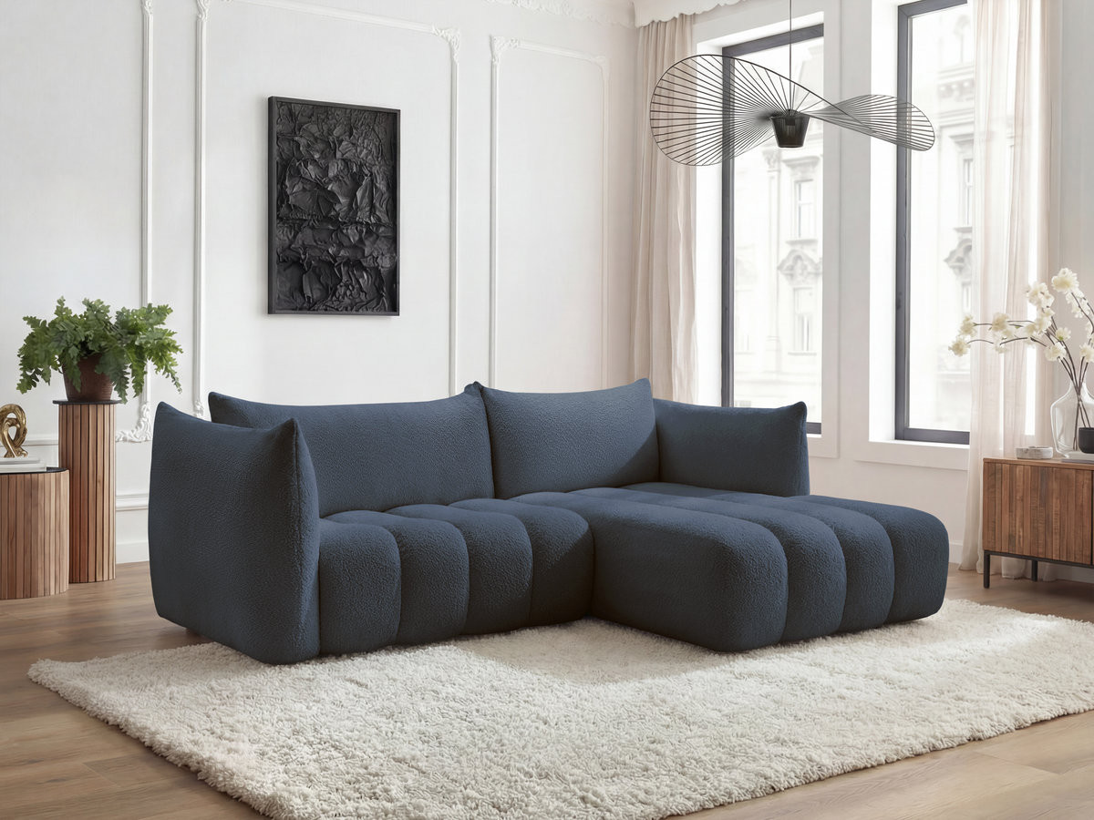 Bobochic Azra Ecksofa 262 × 178 cm Bouclé-Stoff Dunkelblau Ecke rechts