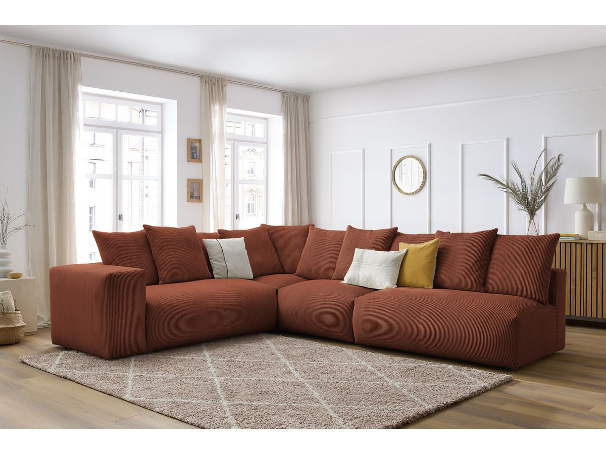 Bobochic Voltaire Ecksofa 322 × 268 cm Cordsamt Orange Ecke links