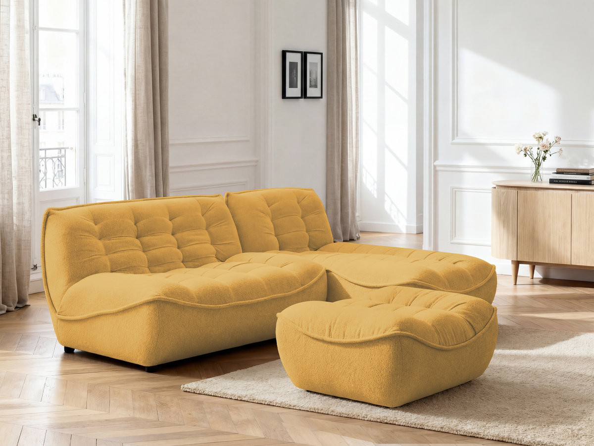 Bobochic Serena Ecksofa mit Pouf Melange-Stoff Gelb