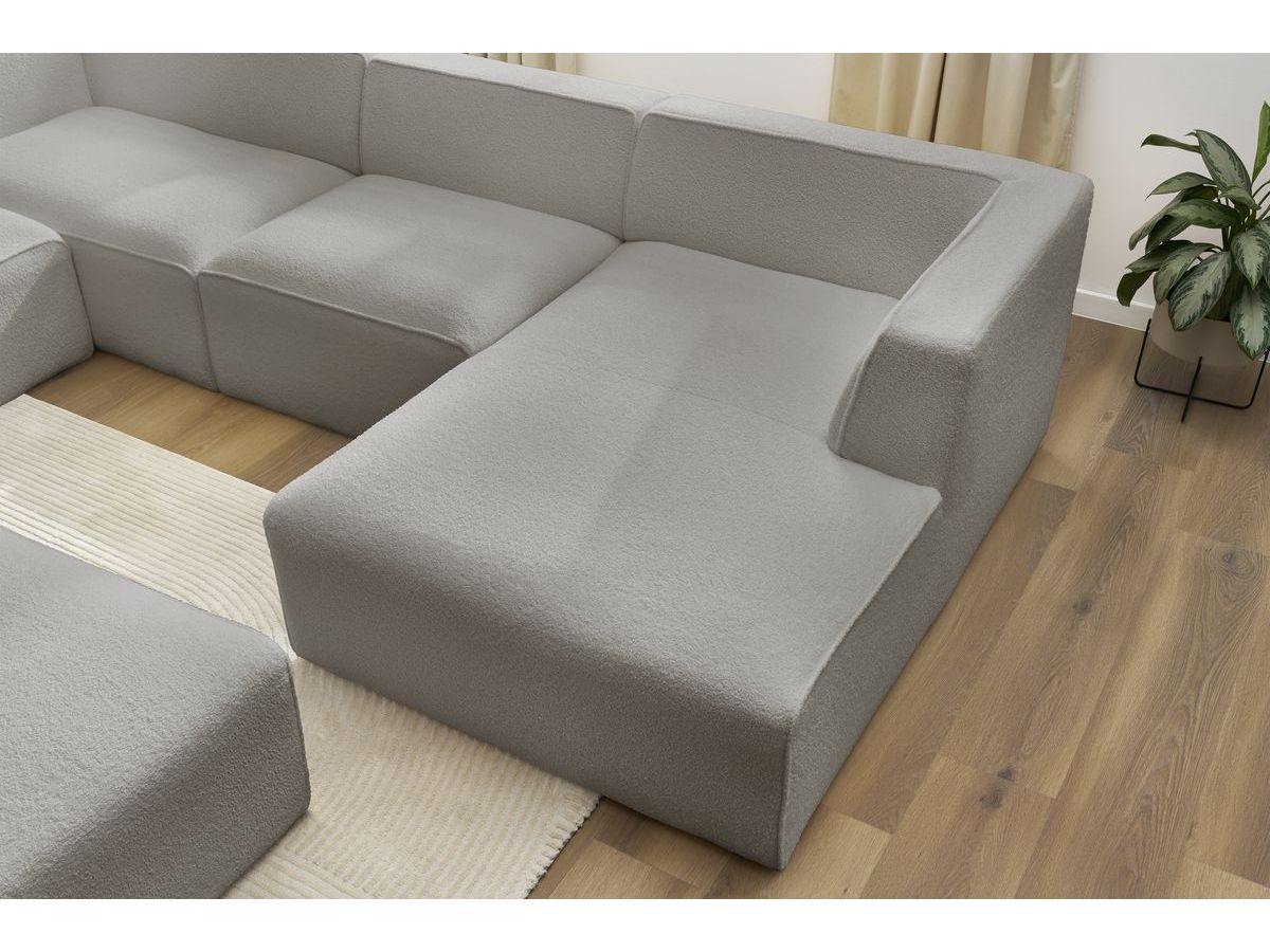 Bobochic Megeve Wohnlandschaft mit Pouf Bouclé-Stoff Hellgrau Ecke rechts
