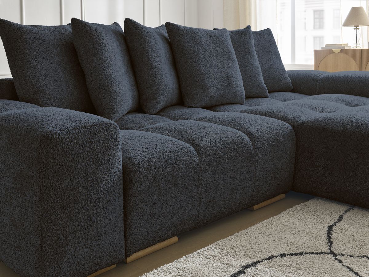 Bobochic Anakin Ecksofa, 6 Kissen Bouclé-Stoff Dunkelblau