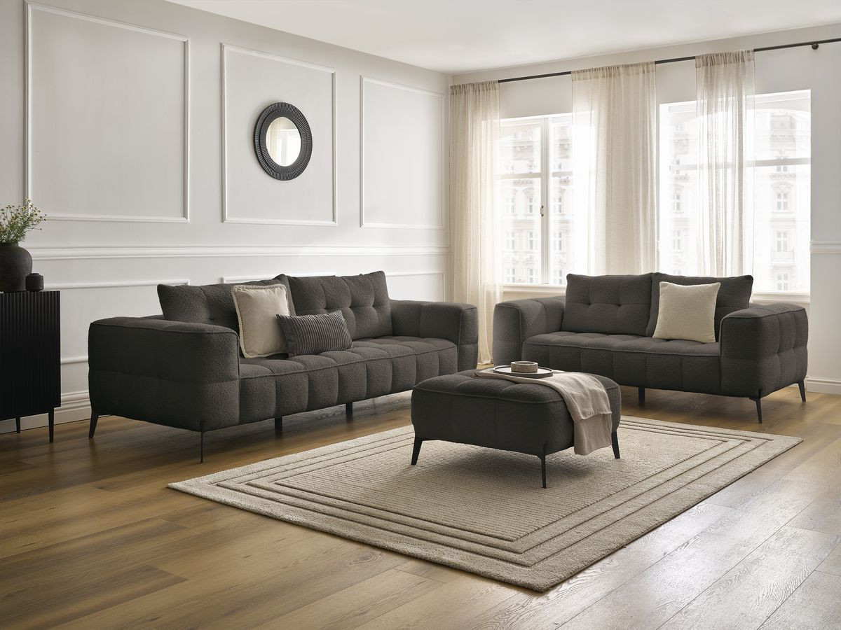 Bobochic Anis Sofa 5-Sitzer mit Pouf Bouclé-Stoff Braun
