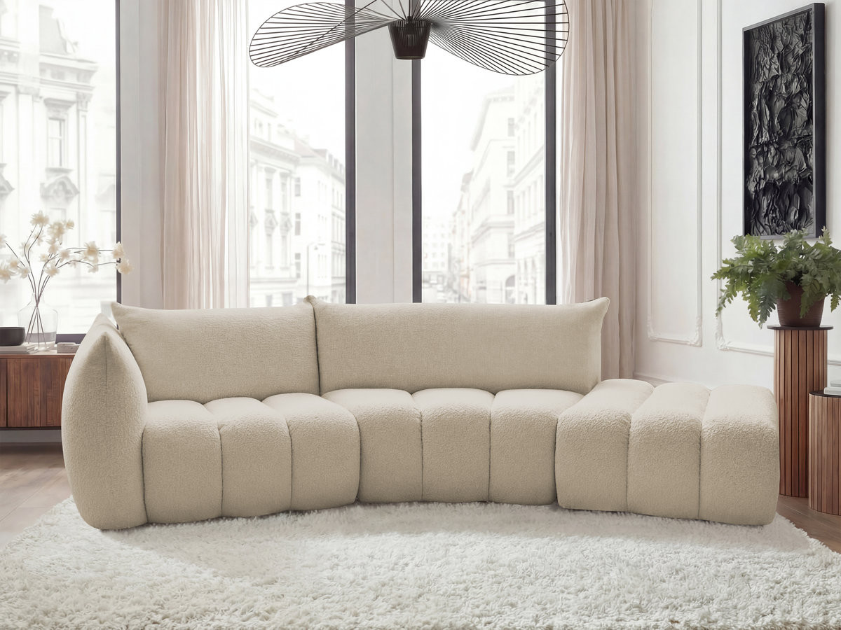 Bobochic Azra Ecksofa 325 × 112 cm Bouclé-Stoff Beige Ecke links