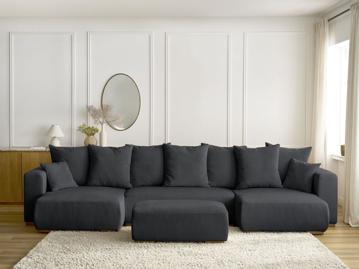 Bobochic Sidonie Wohnlandschaft mit Pouf Cordsamt Schwarz