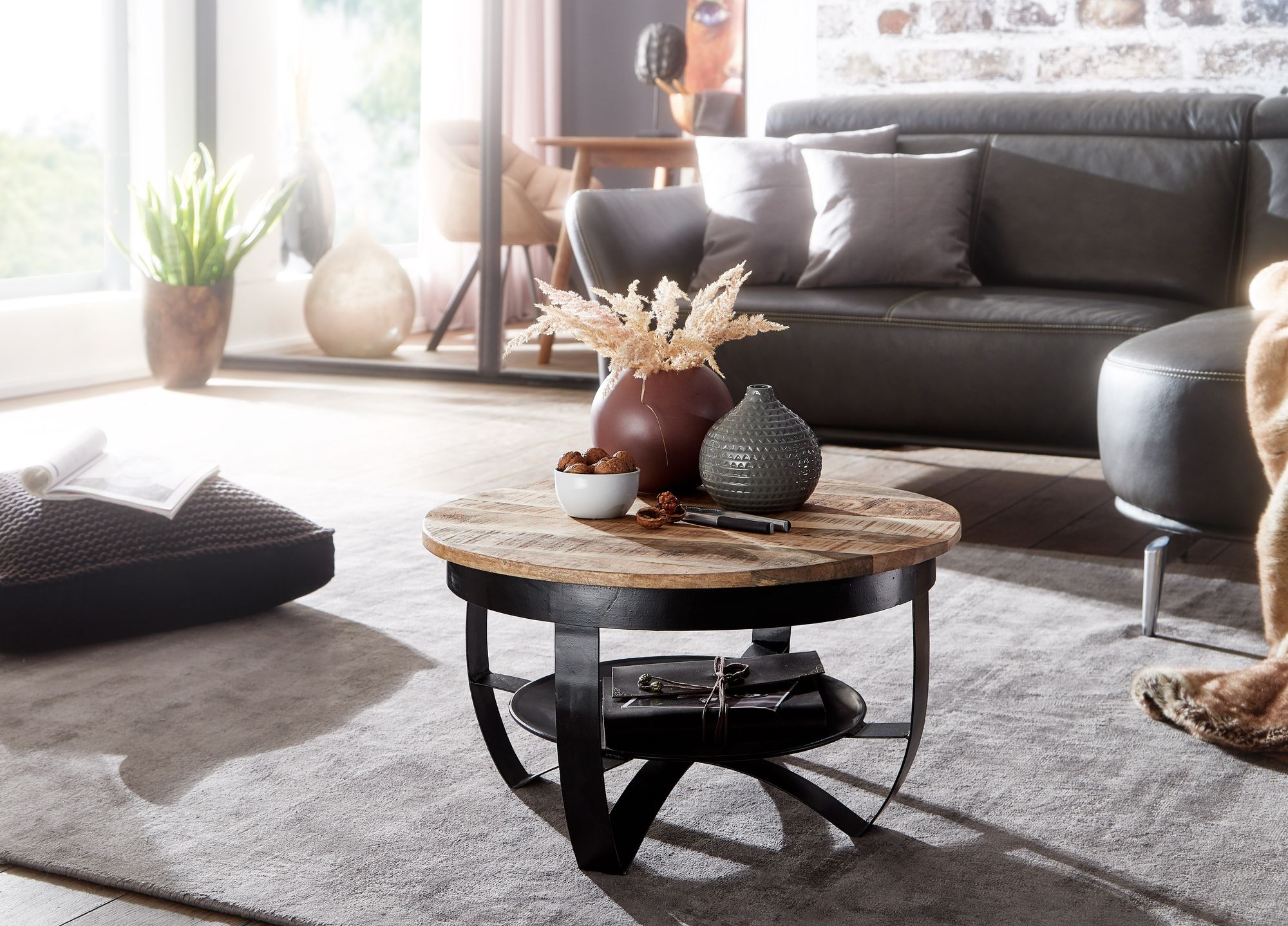 Couchtisch Sandur Mango Massivholz Schwarz Ø 60 cm