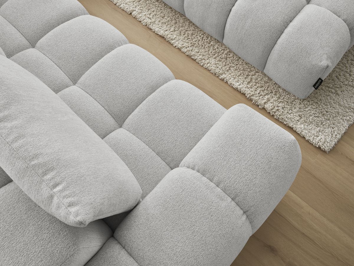 Bobochic Everest Ecksofa mit Schlaffunktion und Pouf, 4 Kissen Melange-Stoff Hellgrau Ecke rechts