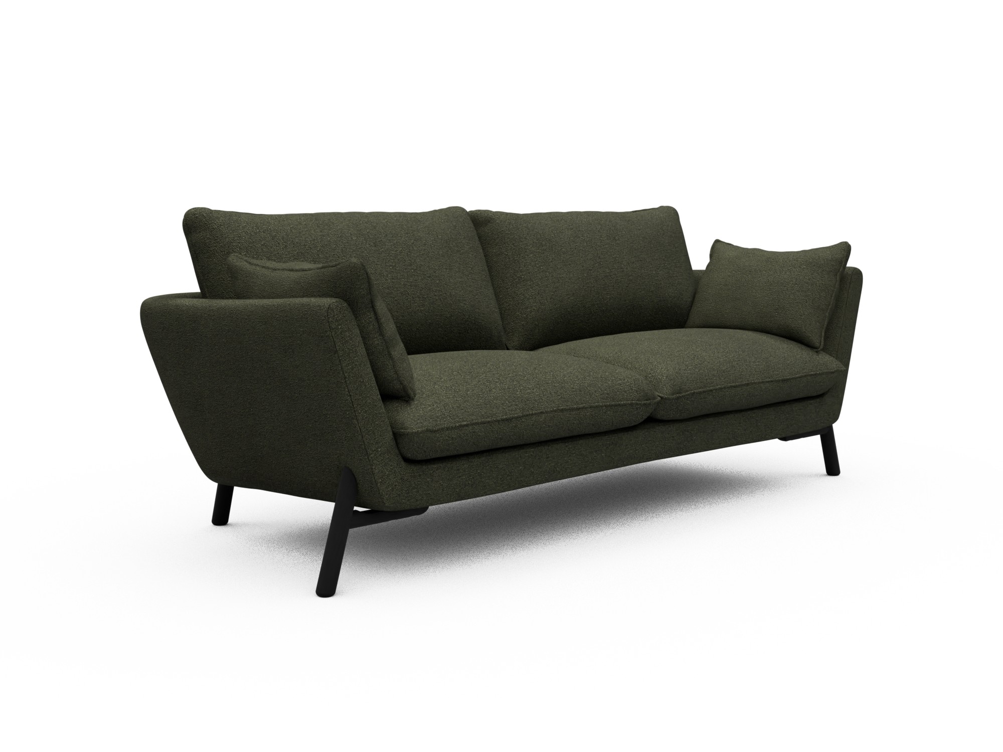 Skandi Home Sofa Emil 3-Sitzer Beinfarbe Eiche Schwarz Boucle-Forest-Green moebelfaktor