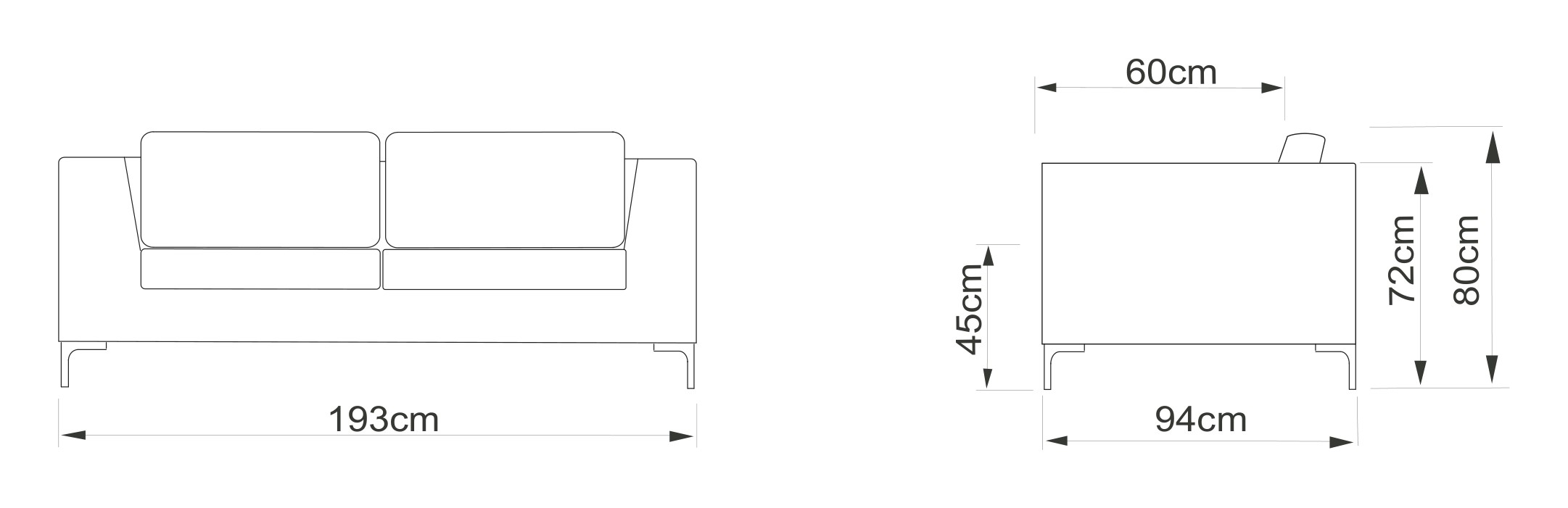 Sofa Theo 2,5-Sitzer Strukturierter Stoff Sama 336-Grey