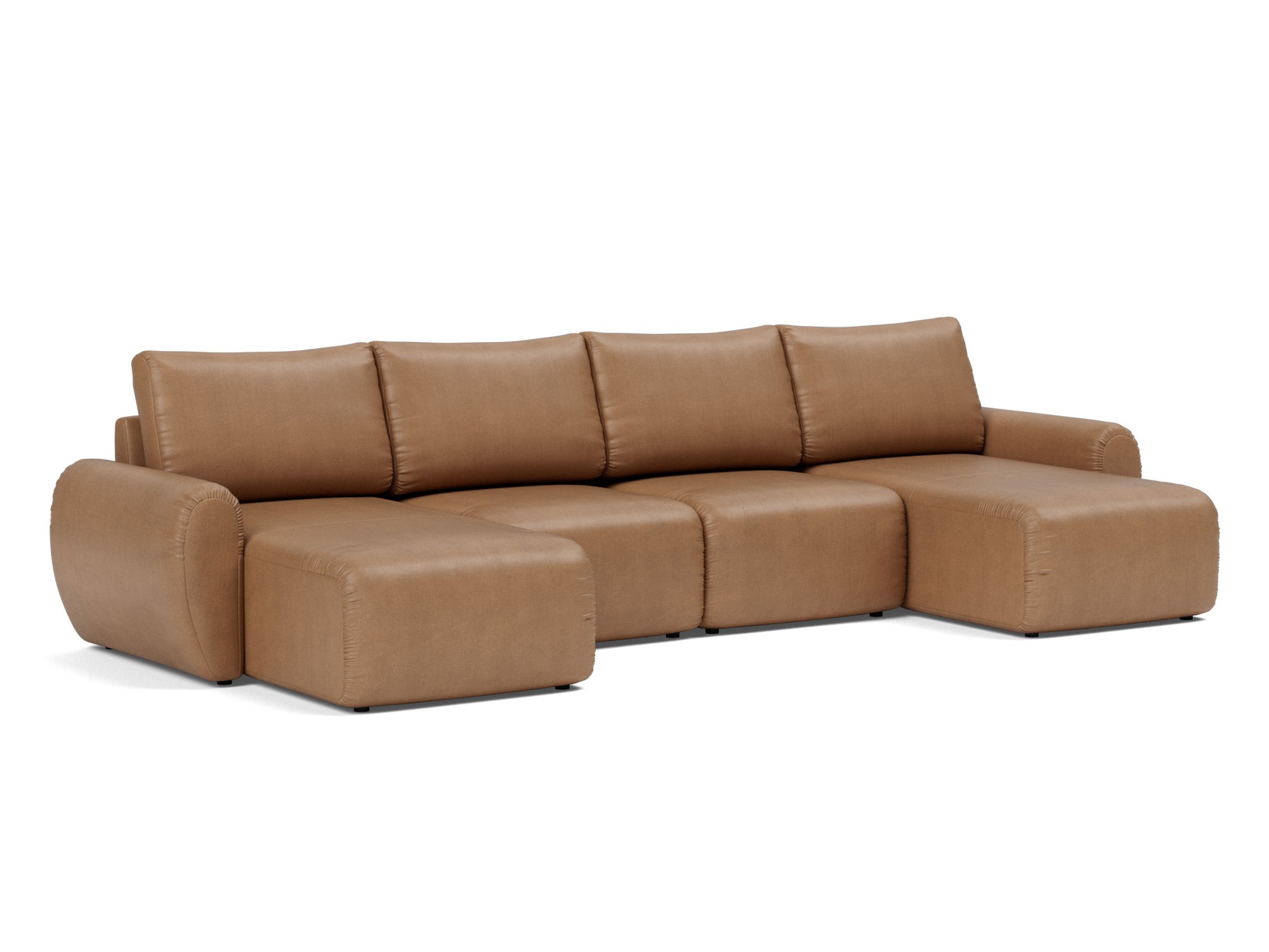 Schlafsofa Norum U-Form mit Curve-Armlehnen Lederoptik Faunal 551-Brown