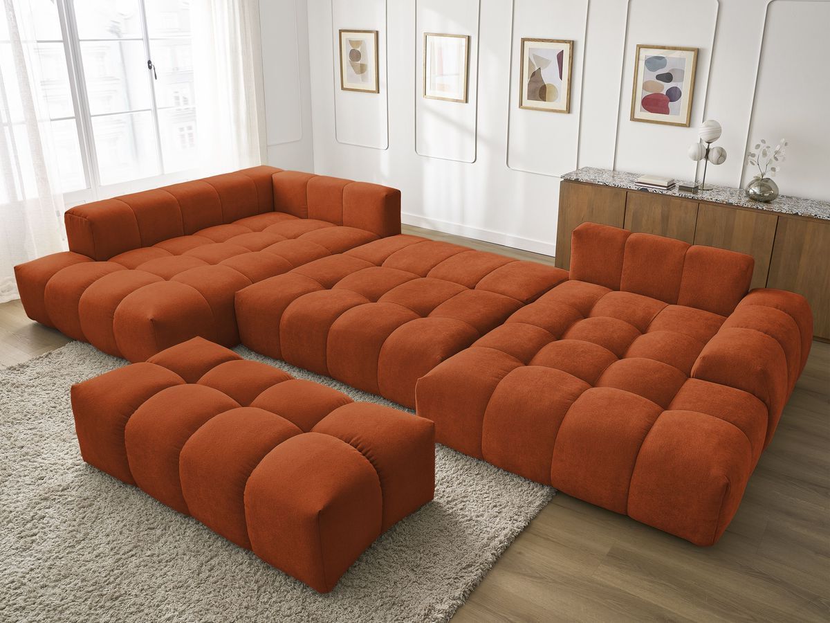 Bobochic Everest Wohnlandschaft mit Pouf, 14 Kissen Strukturstoff Orange Ecke rechts