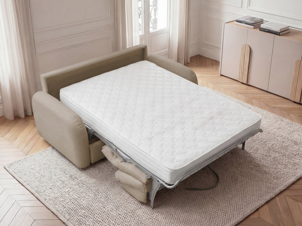 Bobochic Kenan Schlafsofa 3-Sitzer Stoff Taupe, Liegefläche 140 × 196 cm
