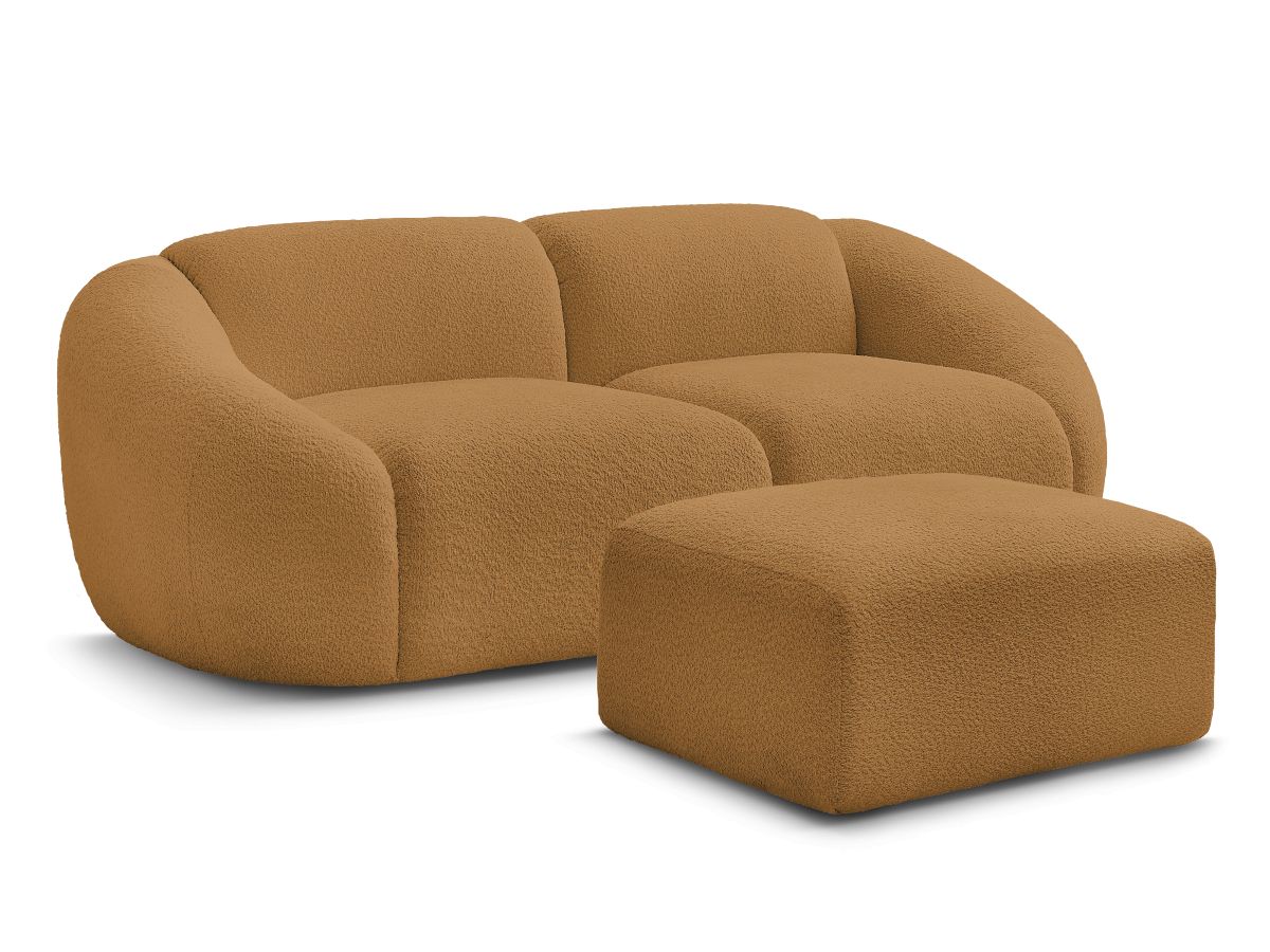 Bobochic Tina Sofa 3-Sitzer mit Pouf Bouclé-Stoff Gelb