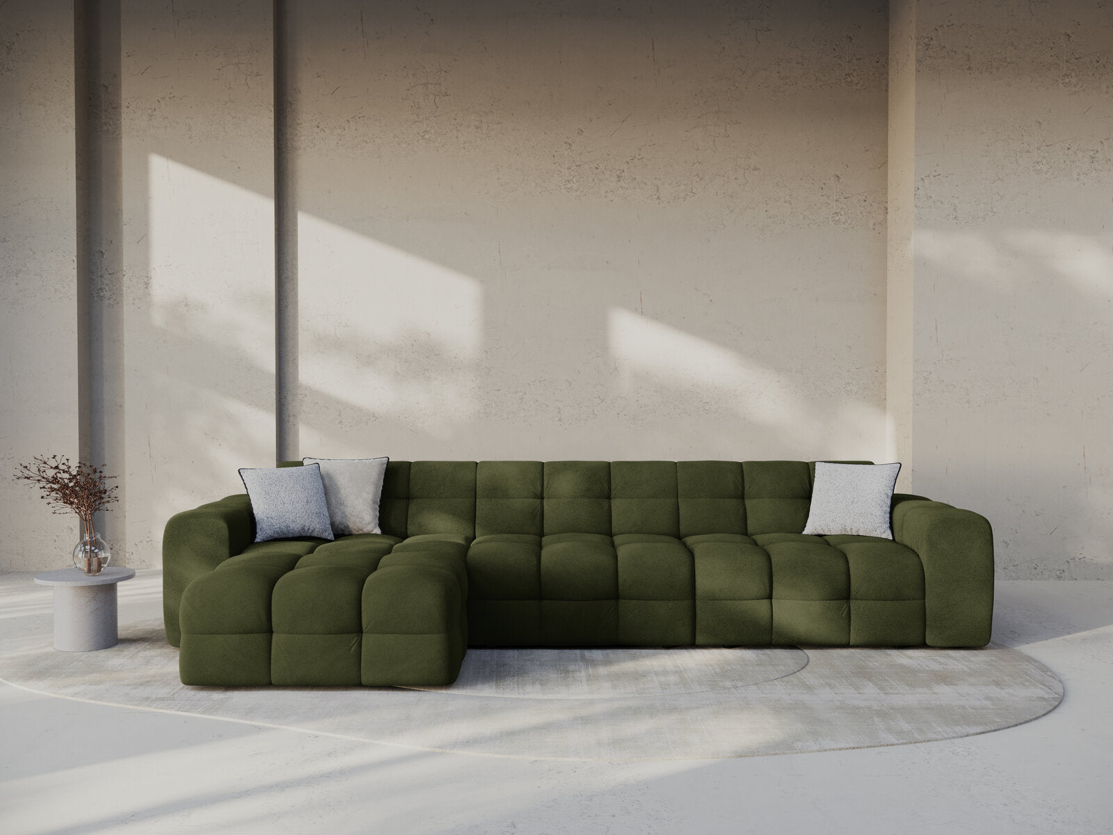 Micadoni Ecksofa Kendal 5-Sitzer Links Samt Armeegrün