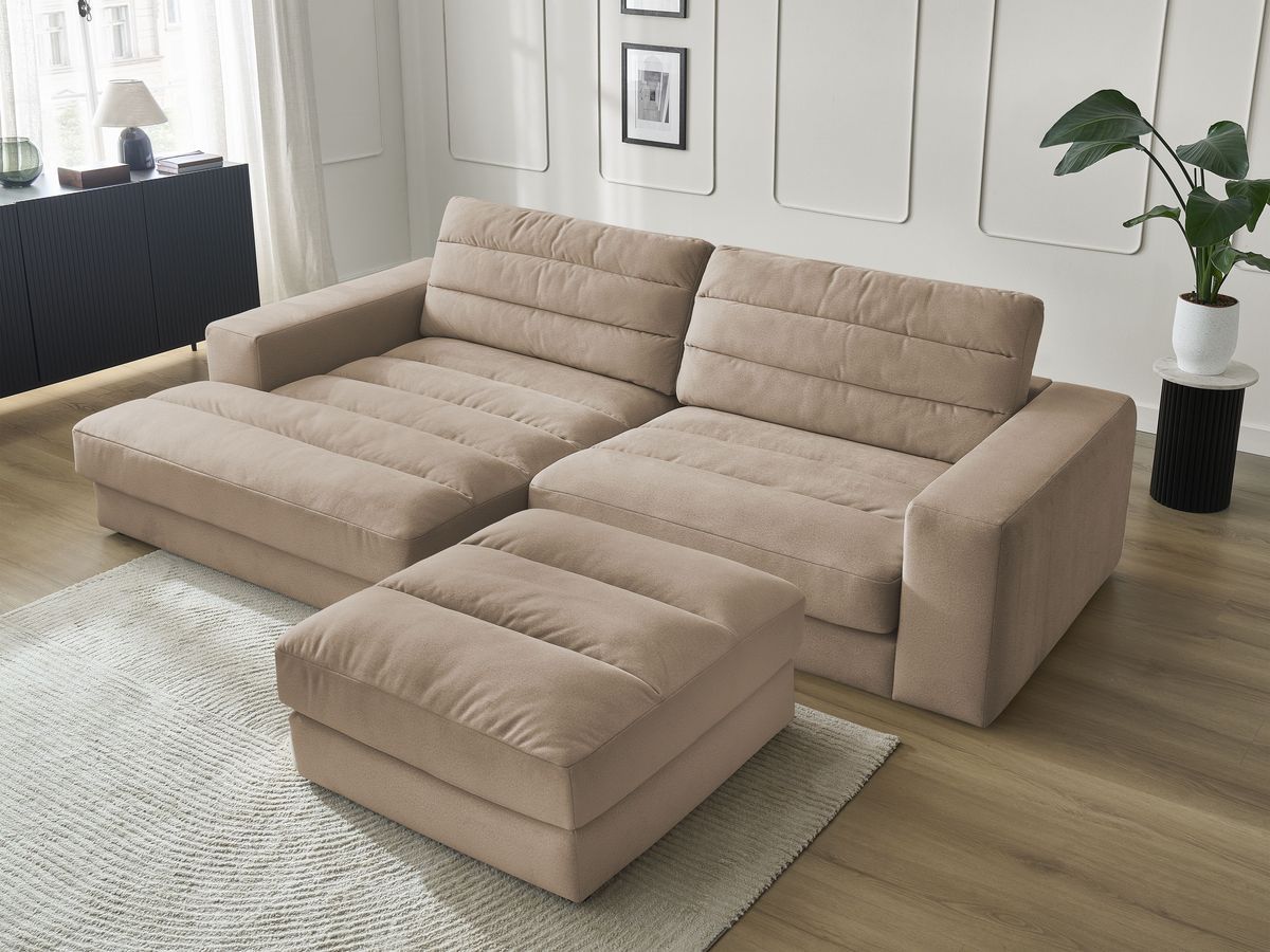 Bobochic Sierra Ecksofa mit Pouf Samt Taupe Ecke links
