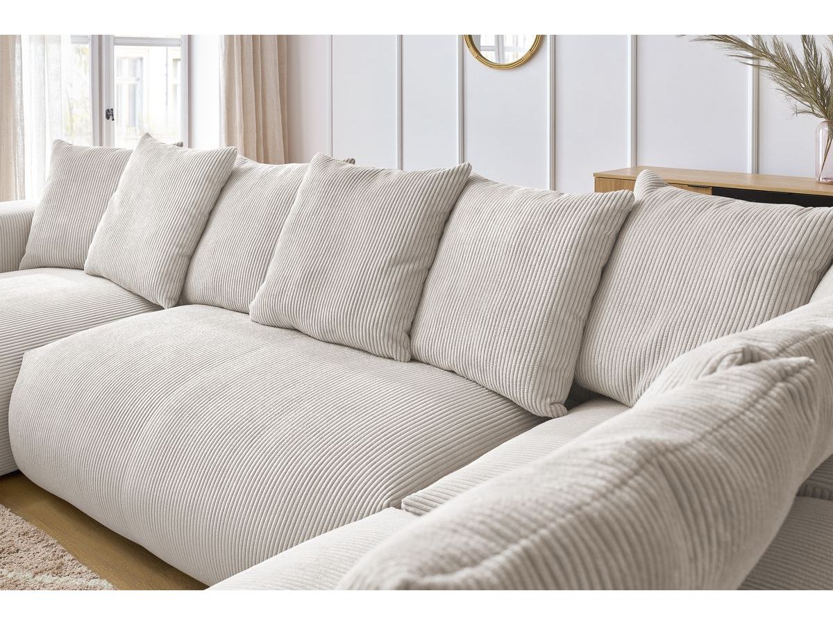Bobochic Voltaire Wohnlandschaft mit Pouf 356 × 214 cm Cordsamt Beige Ecke links