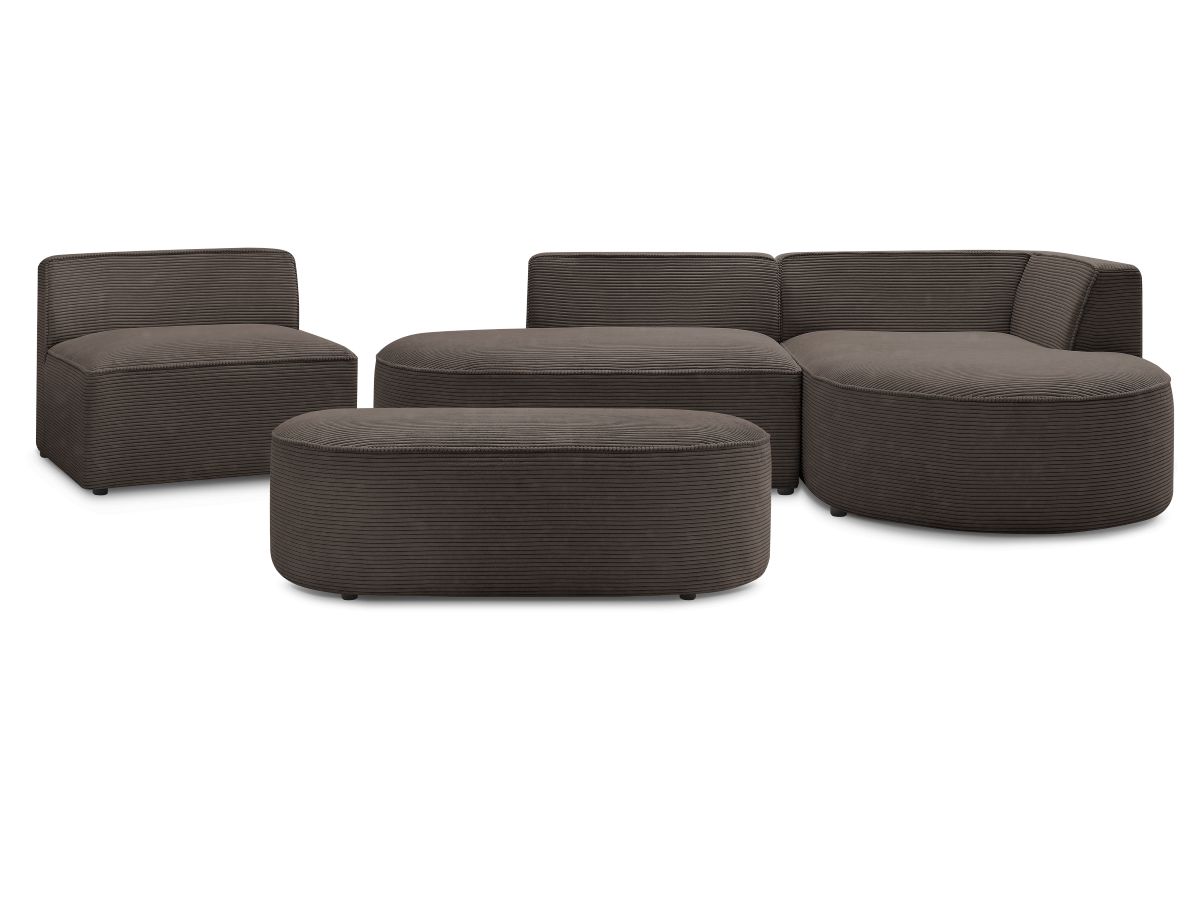 Bobochic Rousseau Ecksofa mit Sofamodul und Pouf Cordsamt Braun Ecke rechts