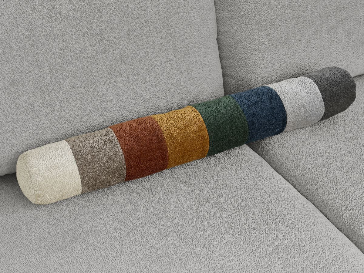 Bobochic Lucien Ecksofa mit Schlaffunktion und Bettkasten und Pouf 296 × 198 cm Stoff Hellgrau Ecke rechts