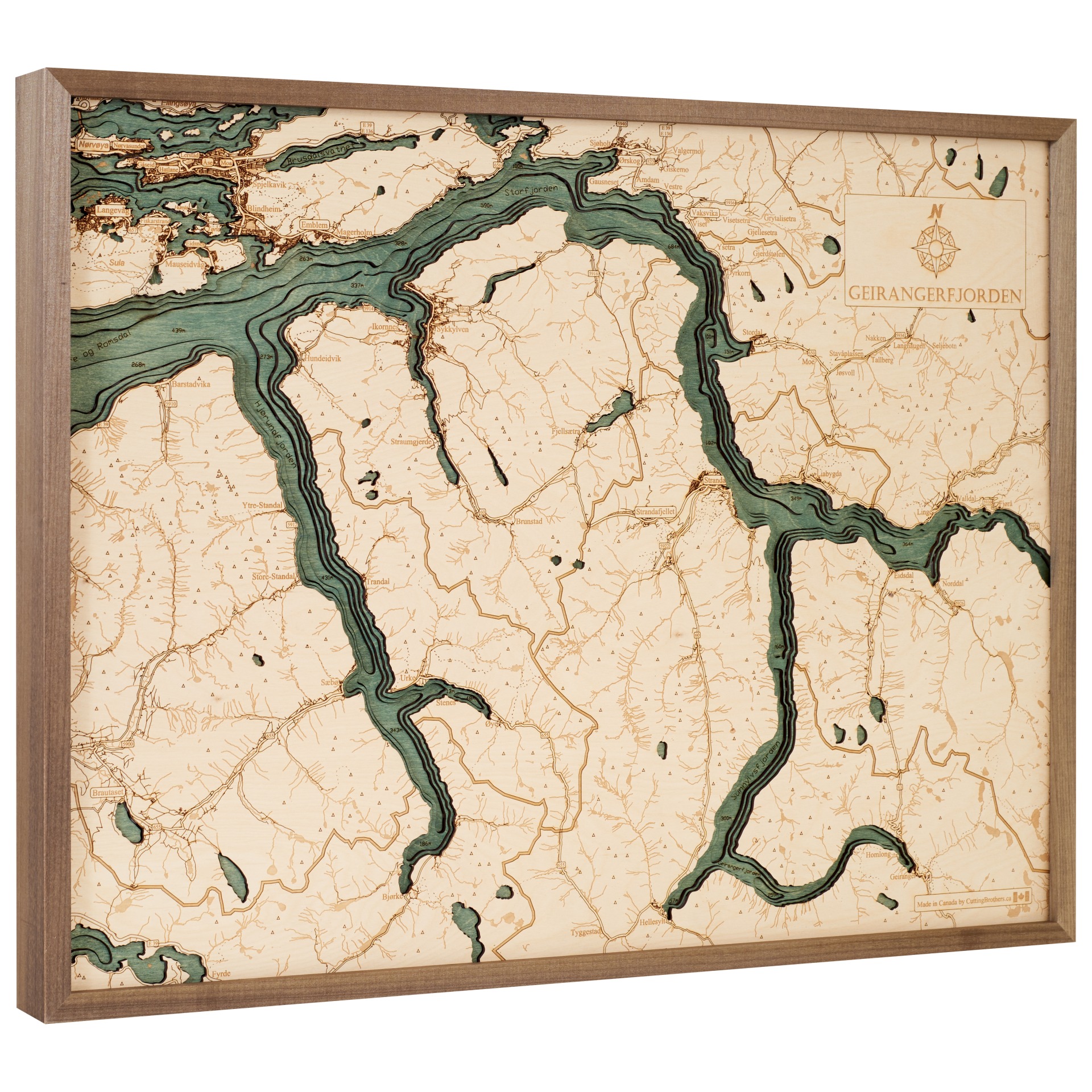 Cutting Brothers 3D Holz-Wandkarte Geiranger Fjord 81x61 cm