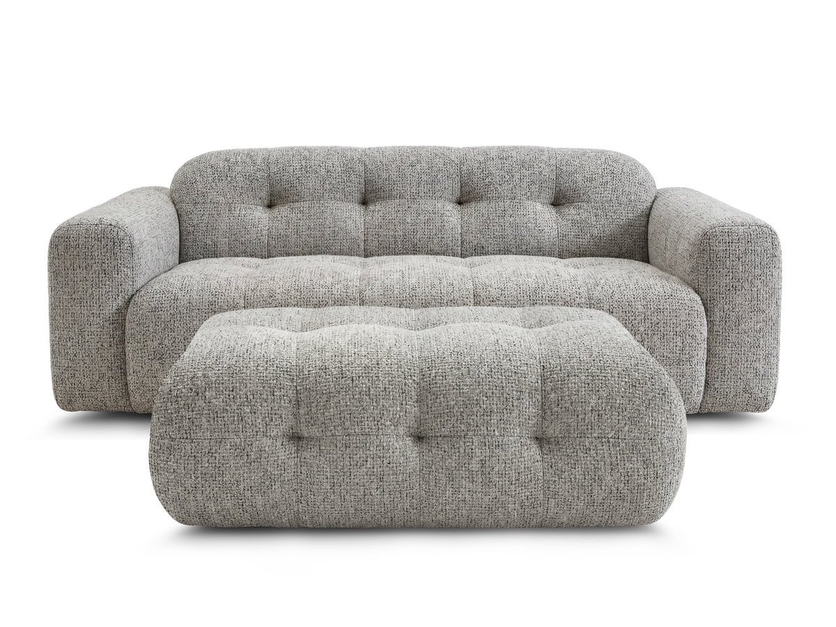 Bobochic Laura Sofa 3-Sitzer mit großem Pouf Melange-Stoff Taupe