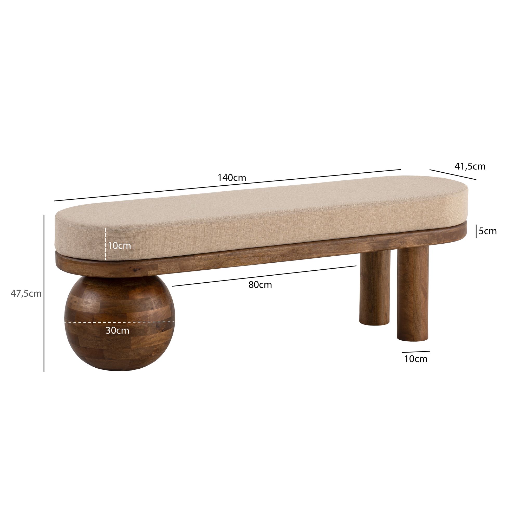 Sitzbank Moldjord Polster Stoff Beige 140 × 40 × 47 cm