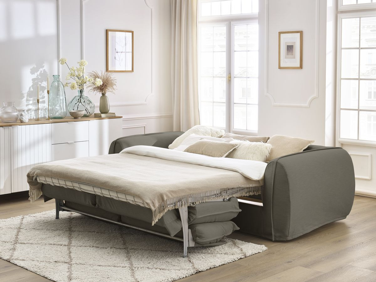 Bobochic Archimede Schlafsofa 3-Sitzer Stoff Taupe, Liegefläche 160 × 194 cm