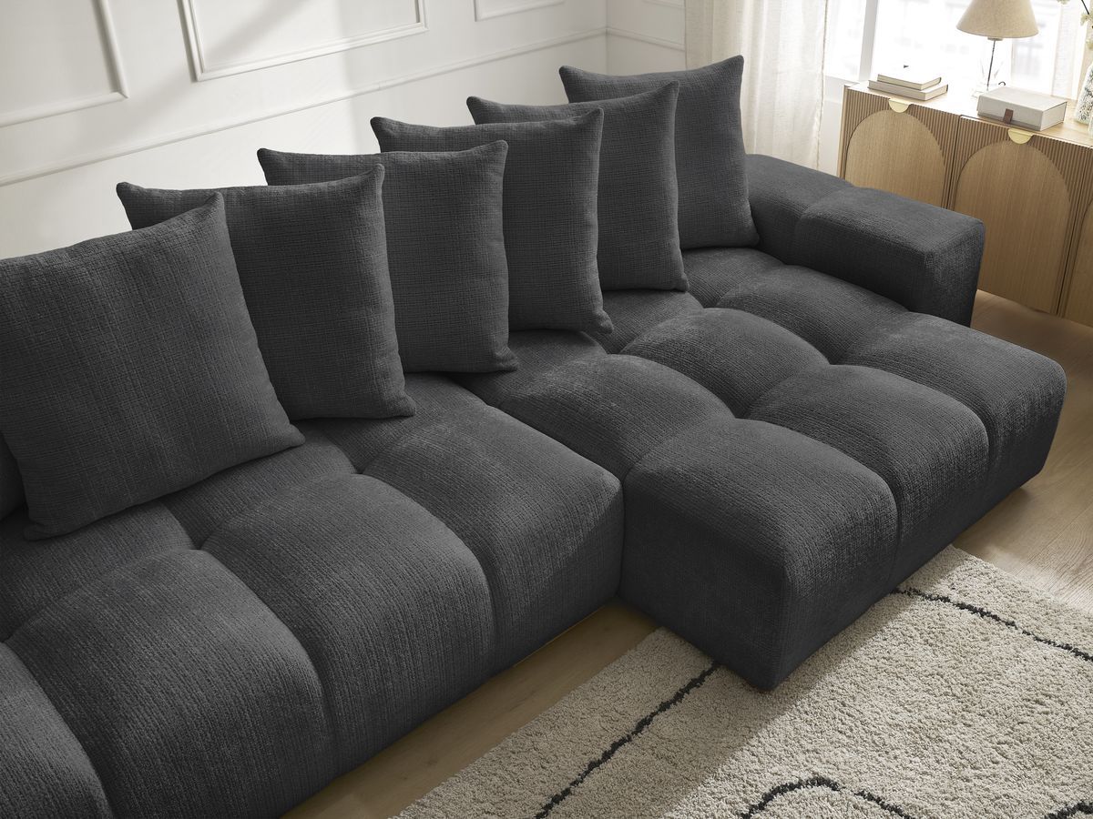 Bobochic Anakin Wohnlandschaft, Liegefläche 137 × 382 cm, 10 Kissen Strukturstoff Schwarz