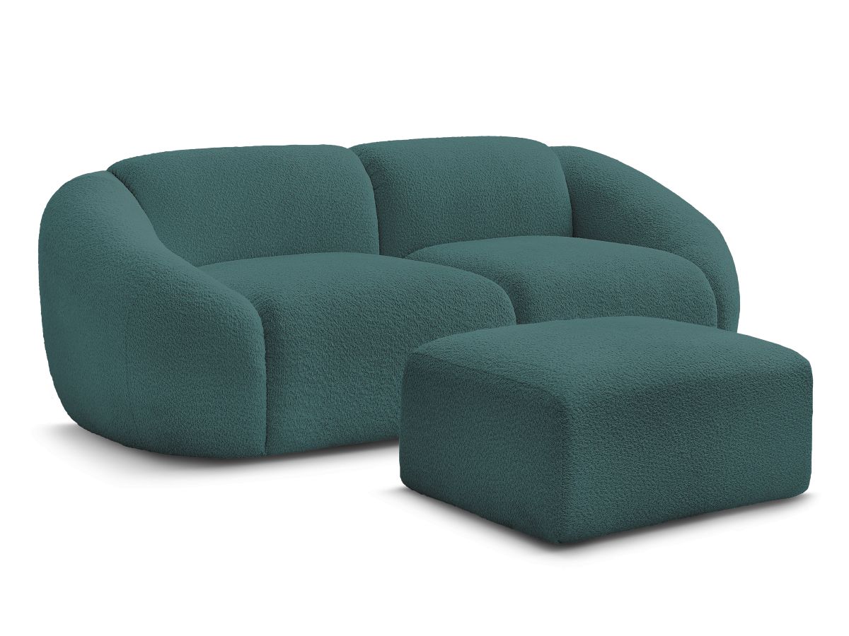 Bobochic Tina Sofa 3-Sitzer mit Pouf Bouclé-Stoff Hellblau