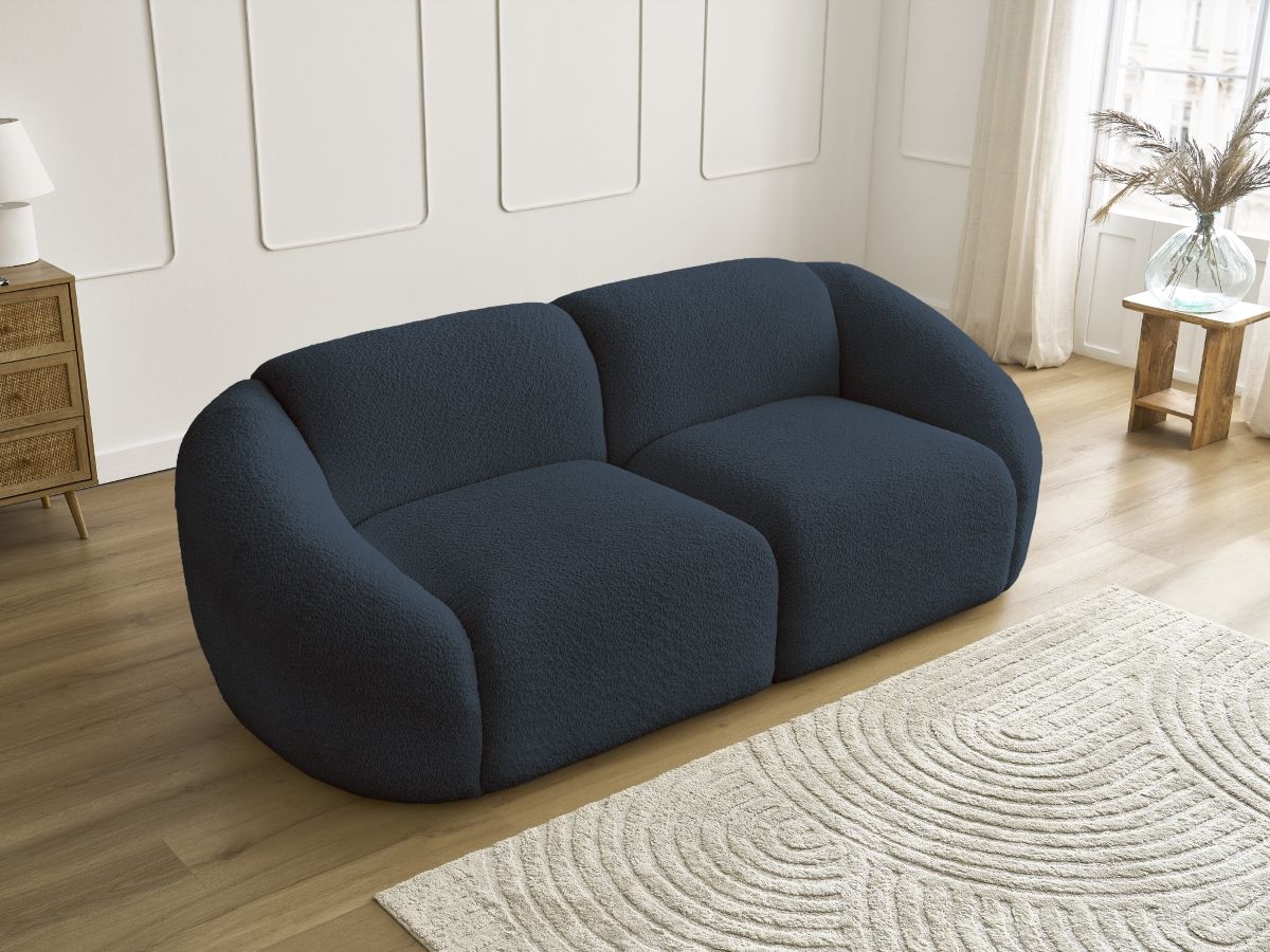 Bobochic Tina Sofa 2-Sitzer Bouclé-Stoff Dunkelblau