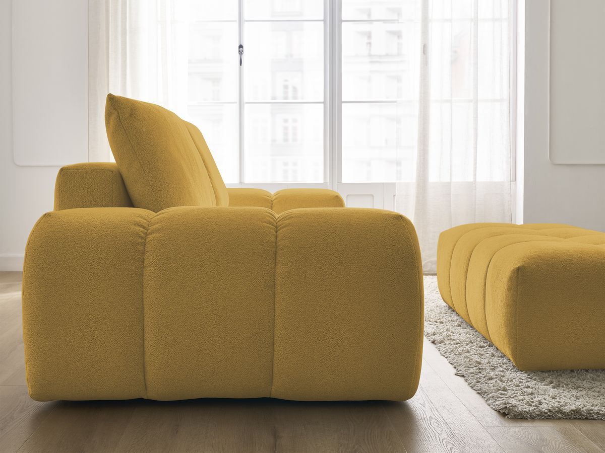 Bobochic Everest Sofa 3-Sitzer mit Pouf, 2 Kissen Melange-Stoff Gelb