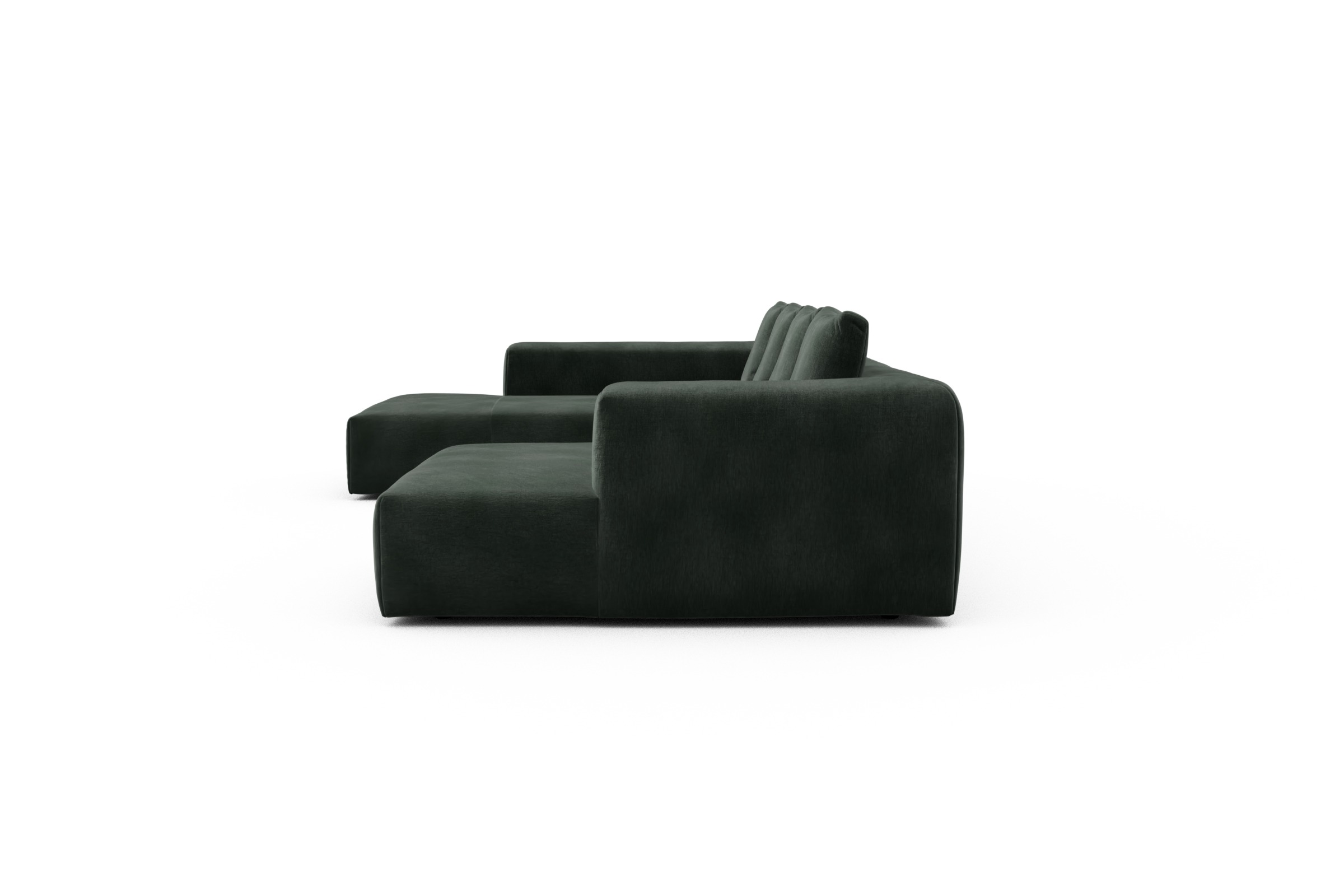 Wohnlandschaft Fred Relax-Ecke links mit 2-Sitzer und Chaiselongue rechts Smooth-Laurel-Green