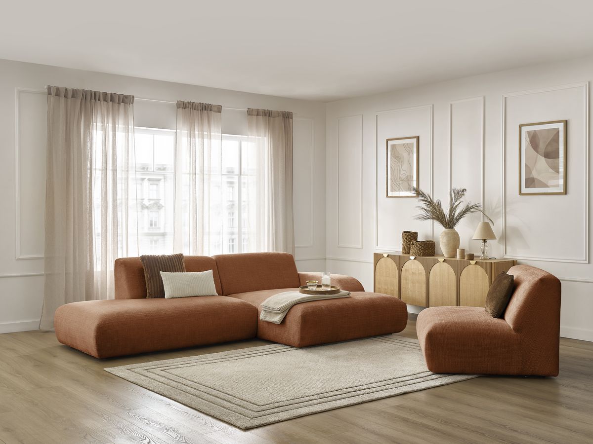 Bobochic Sirius Ecksofa 405 × 170 cm Strukturstoff Orange Ecke rechts