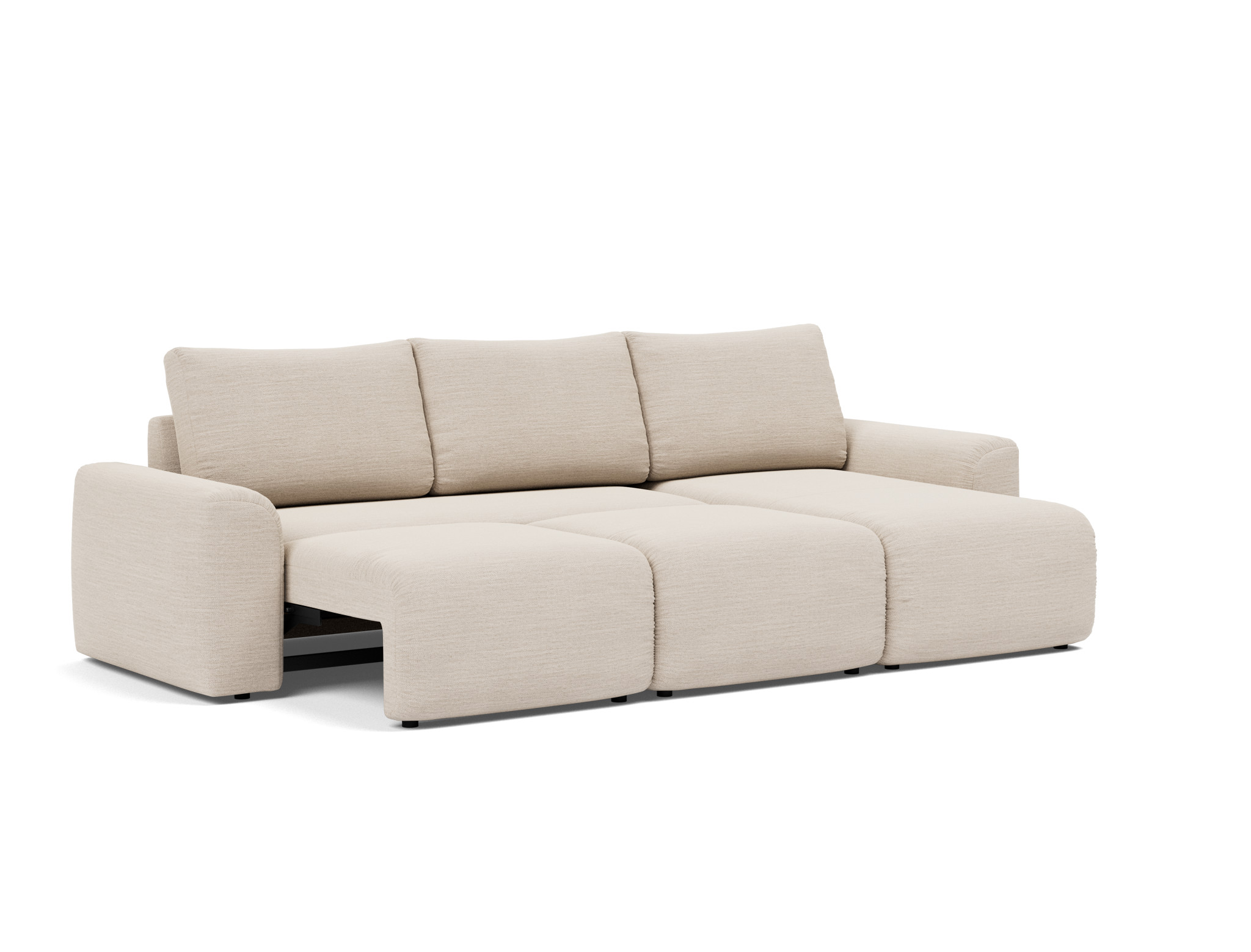 Schlafsofa Norum mit Chaiselongue und Chunky-Armlehnen Webstoff Blida 612-Sand-Grey