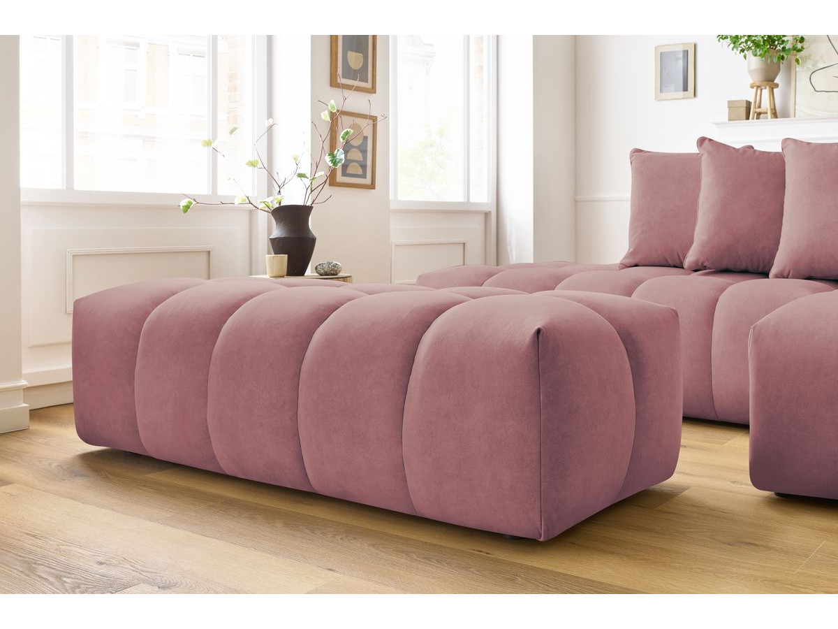 Bobochic Mont-blanc Ecksofa mit Pouf Samt Rosa Ecke rechts