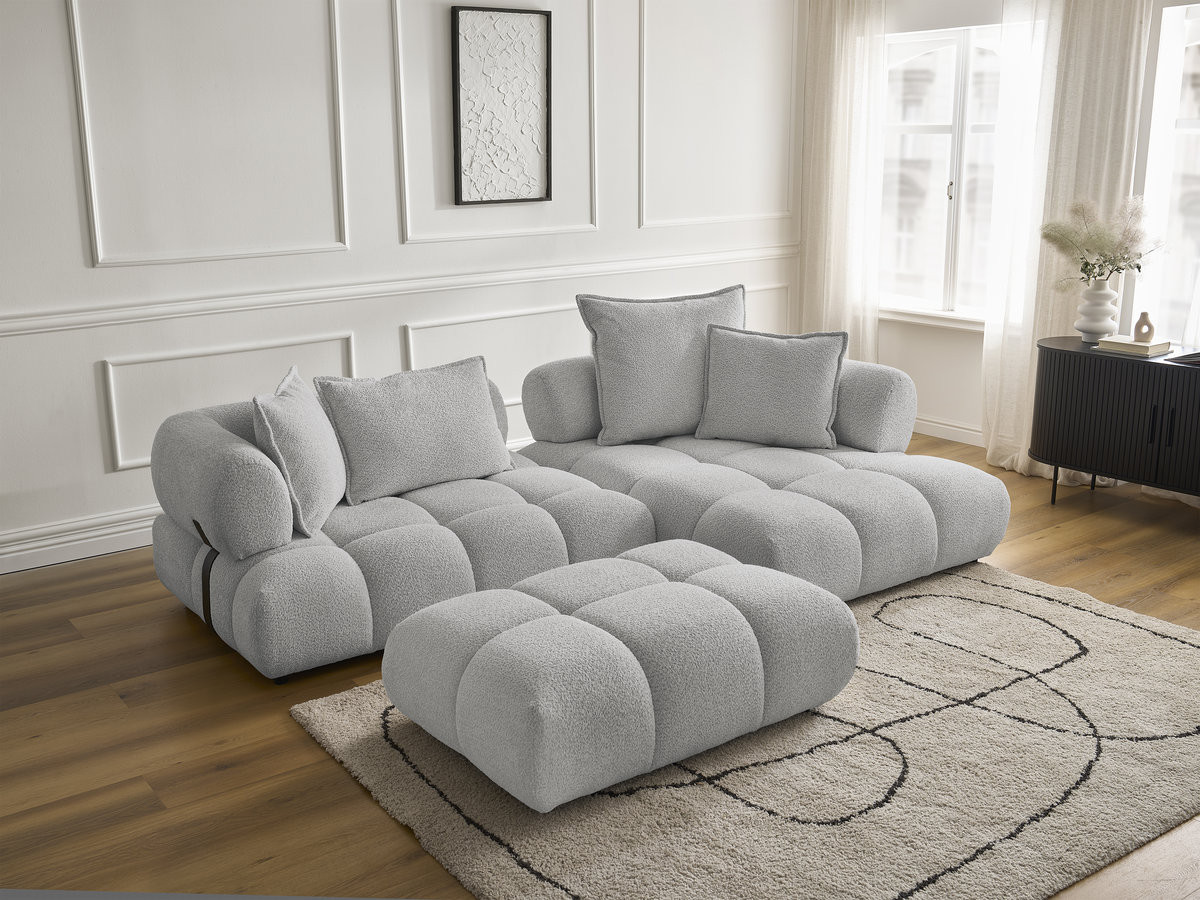 Bobochic Alya Ecksofa mit Pouf Bouclé-Stoff Hellgrau Ecke rechts