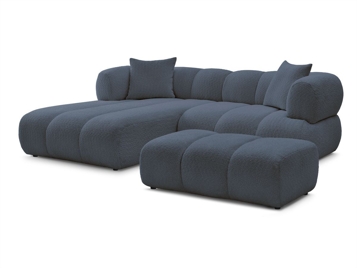 Bobochic Pamira Ecksofa mit Pouf Bouclé-Stoff Dunkelblau Ecke links