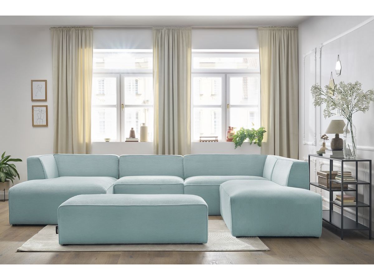 Bobochic Megeve Wohnlandschaft mit Pouf Cordsamt Hellblau Ecke links