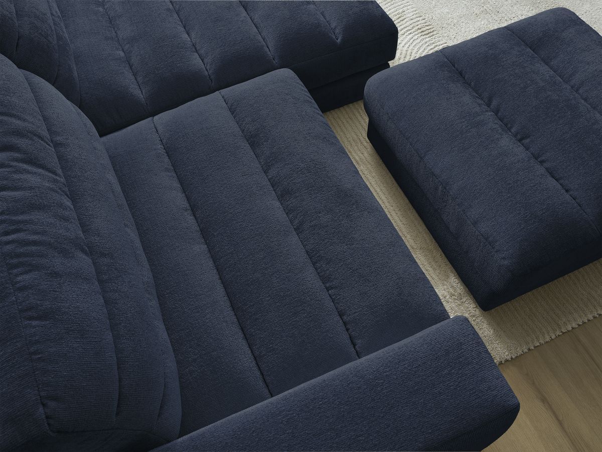 Bobochic Sierra Ecksofa mit Pouf Strukturstoff Dunkelblau Ecke rechts