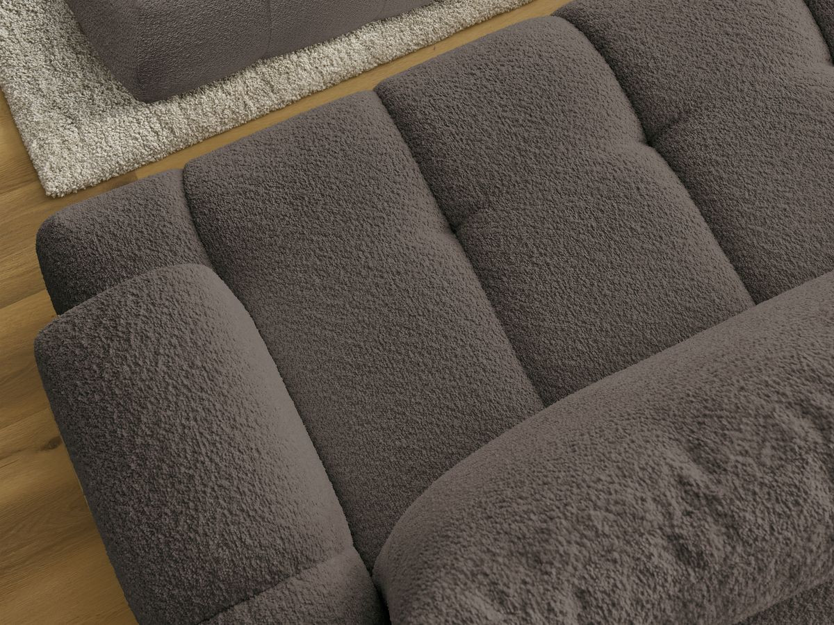 Bobochic Fuji Ecksofa mit Schlaffunktion und Bettkasten und Pouf 292 × 160 cm Bouclé-Stoff Braun Ecke links